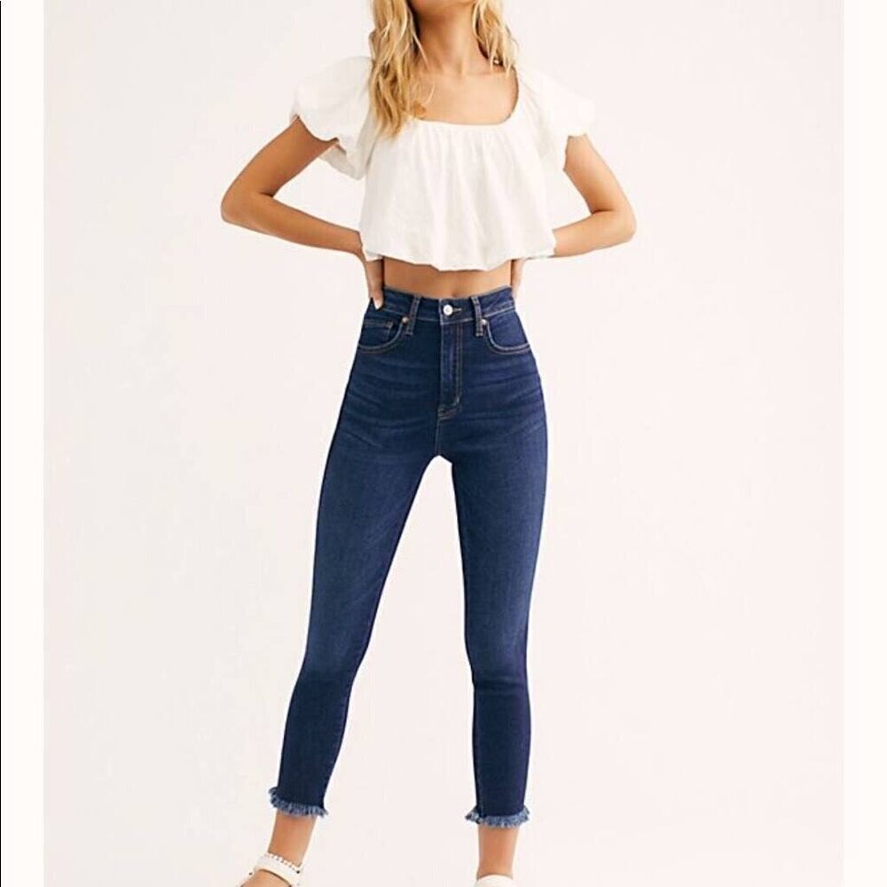 Free People Raw Hem Jegging Jeans Indigo Blue Women’s Size 27 High Rise‎ Stretch